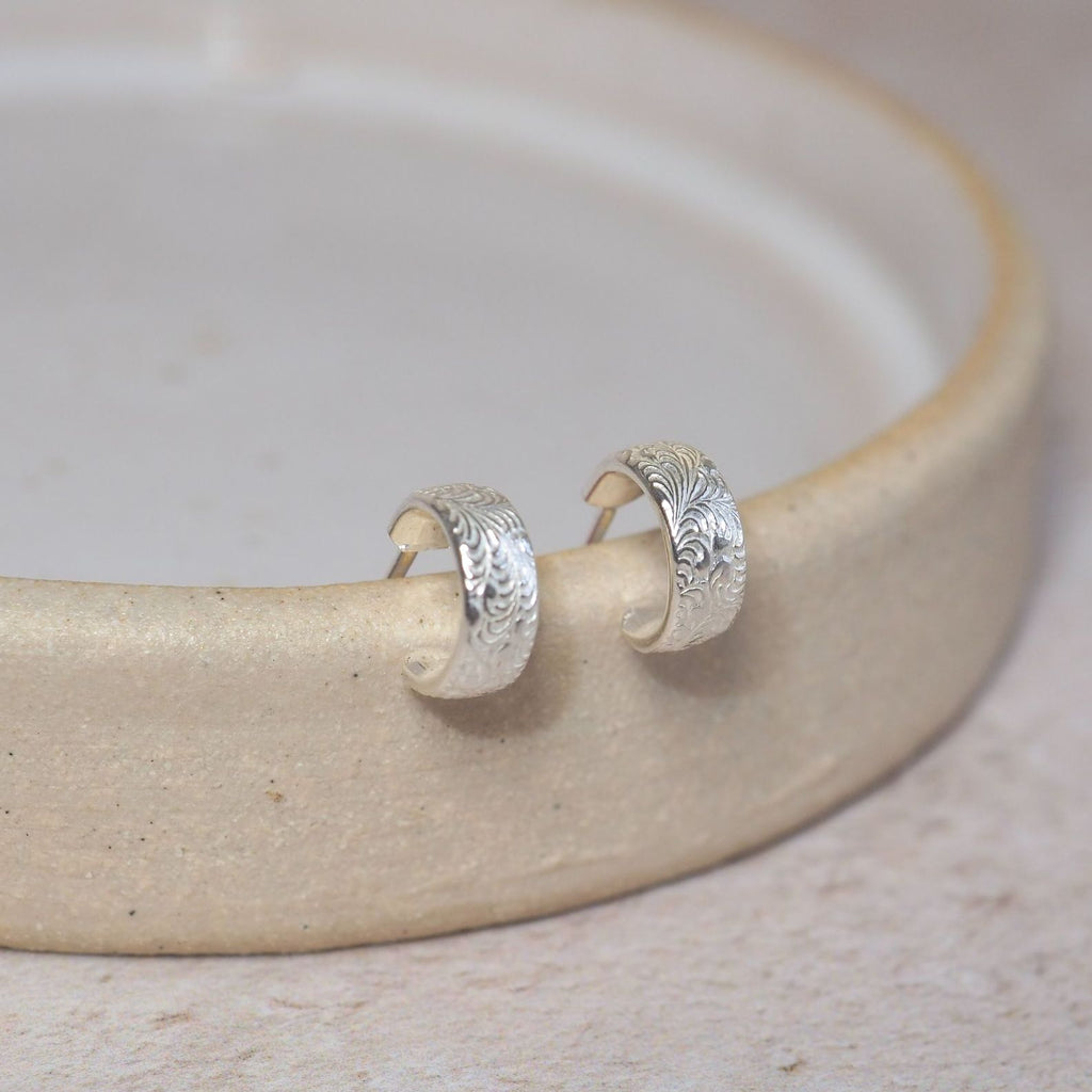 Sterling Silver Lace Hoop Earrings - Huggie