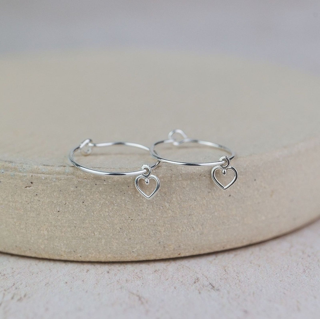 Sterling Silver Charm Hoops with Geo Heart