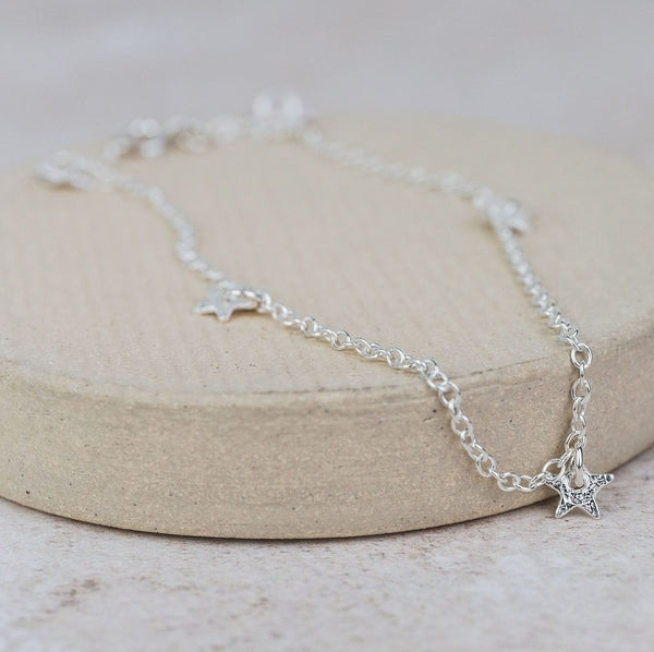 Sterling Silver Charm Anklet Star