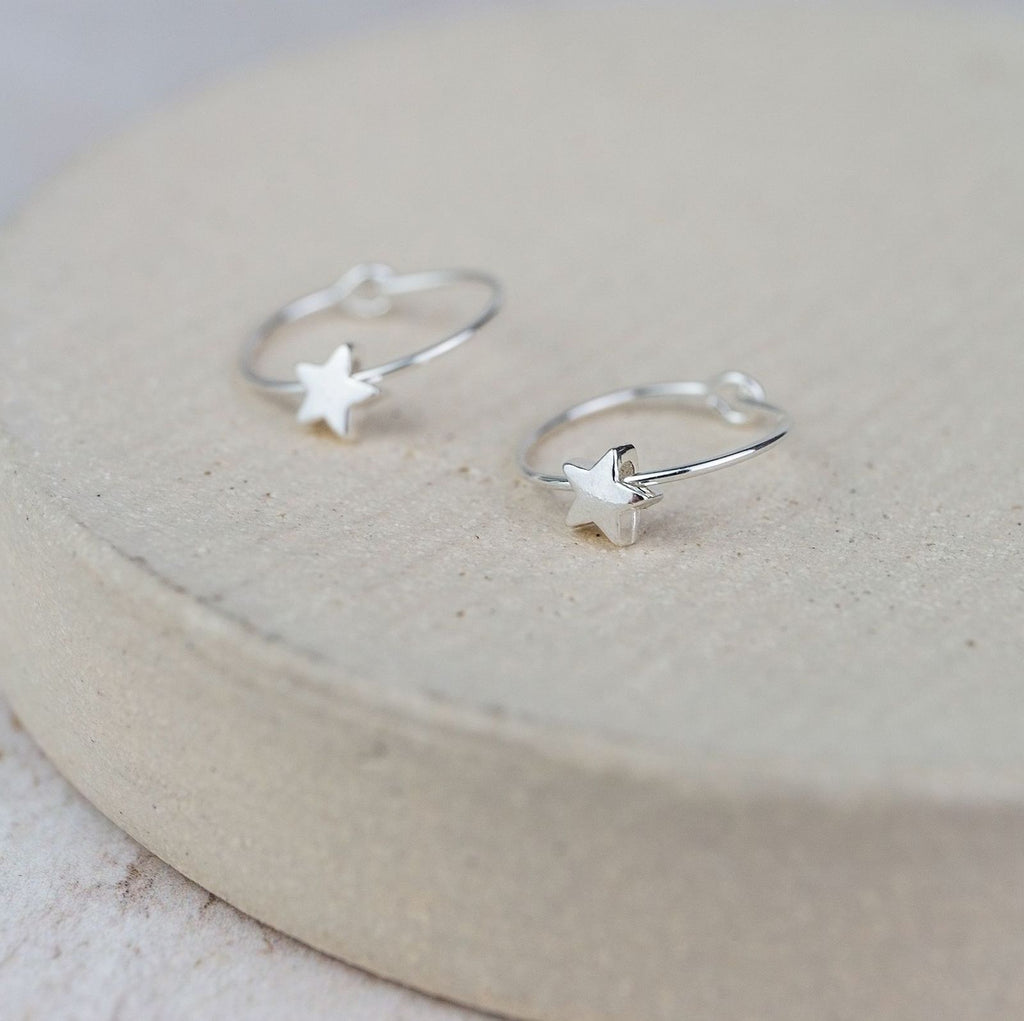 Sterling Silver Star Bead Hoops