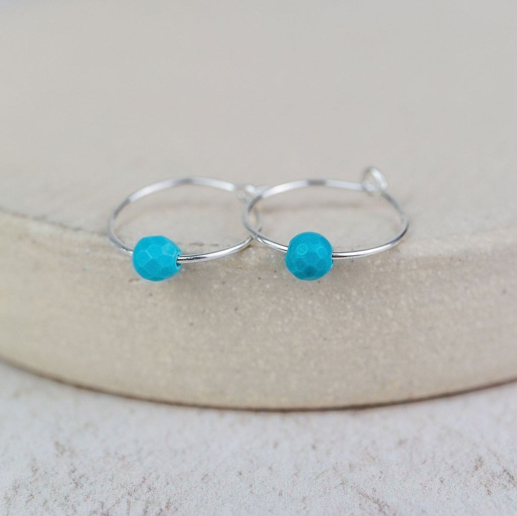 Sterling Silver Turquoise Bead Charm Hoops