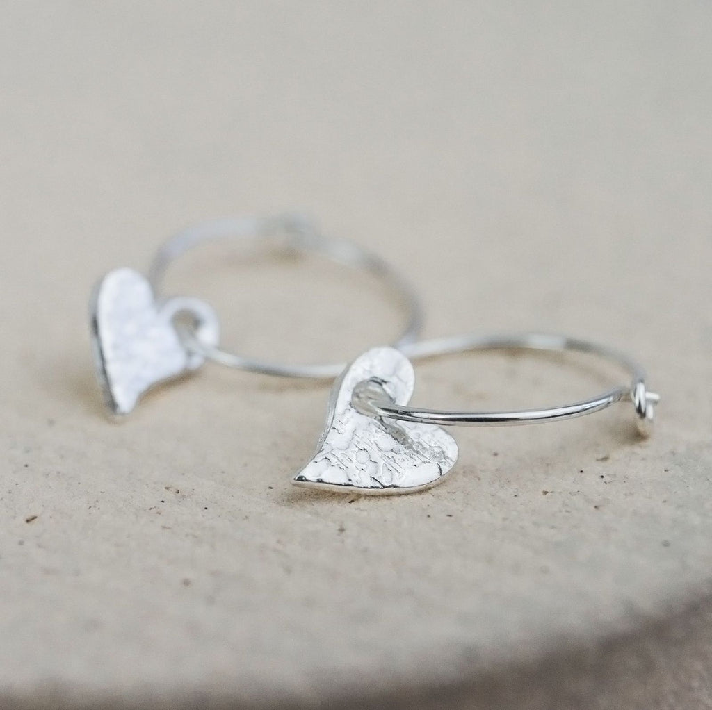 Sterling Silver Tilted Heart Hoops