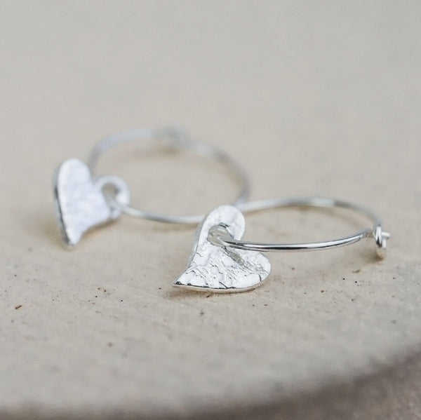 Sterling Silver Tilted Heart Hoops