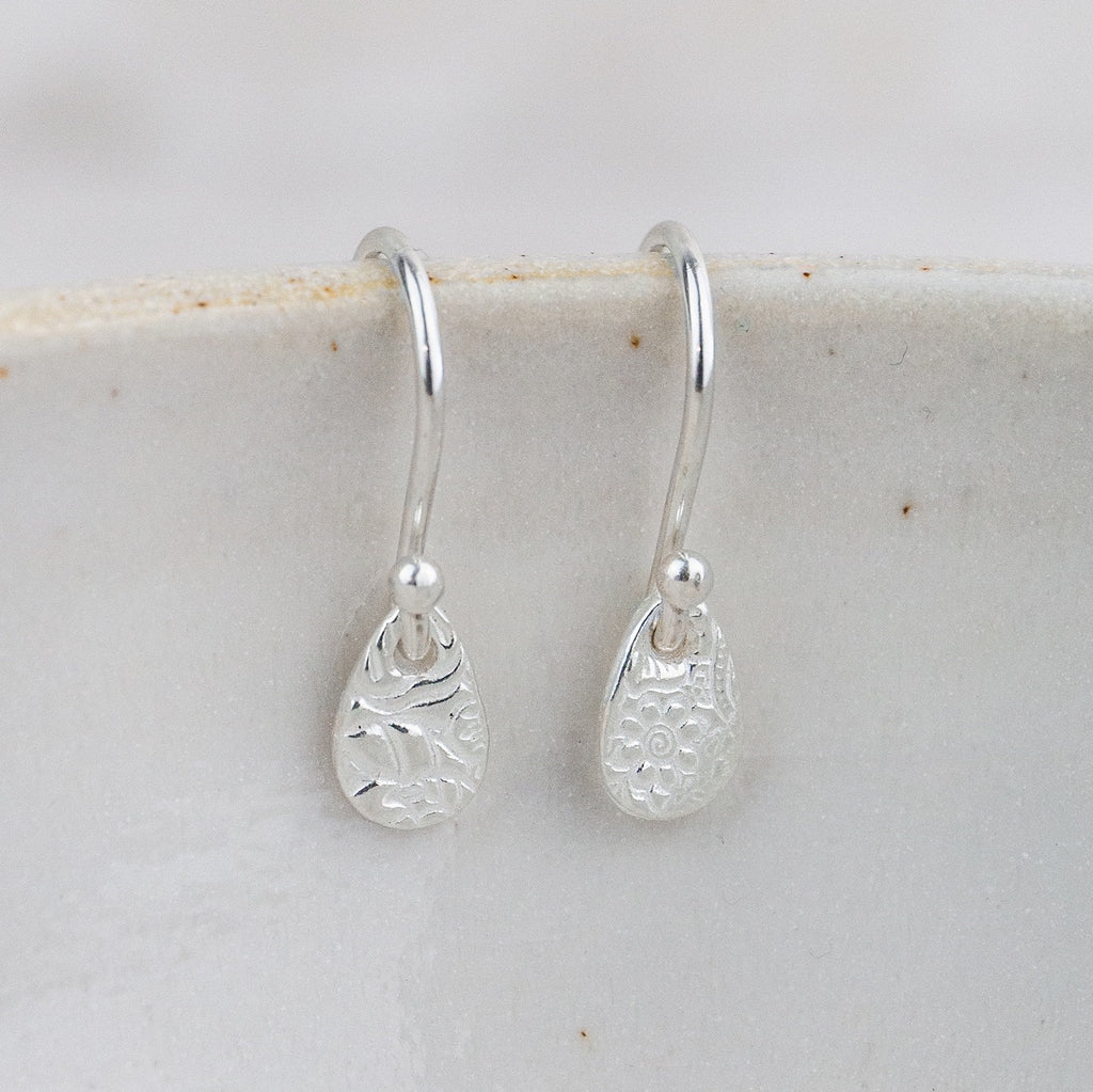 Sterling Silver Mini Textured Teardrop Earrings