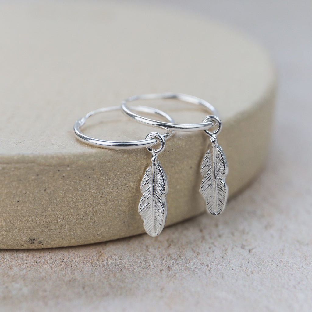 Sterling Silver Feather Hoops