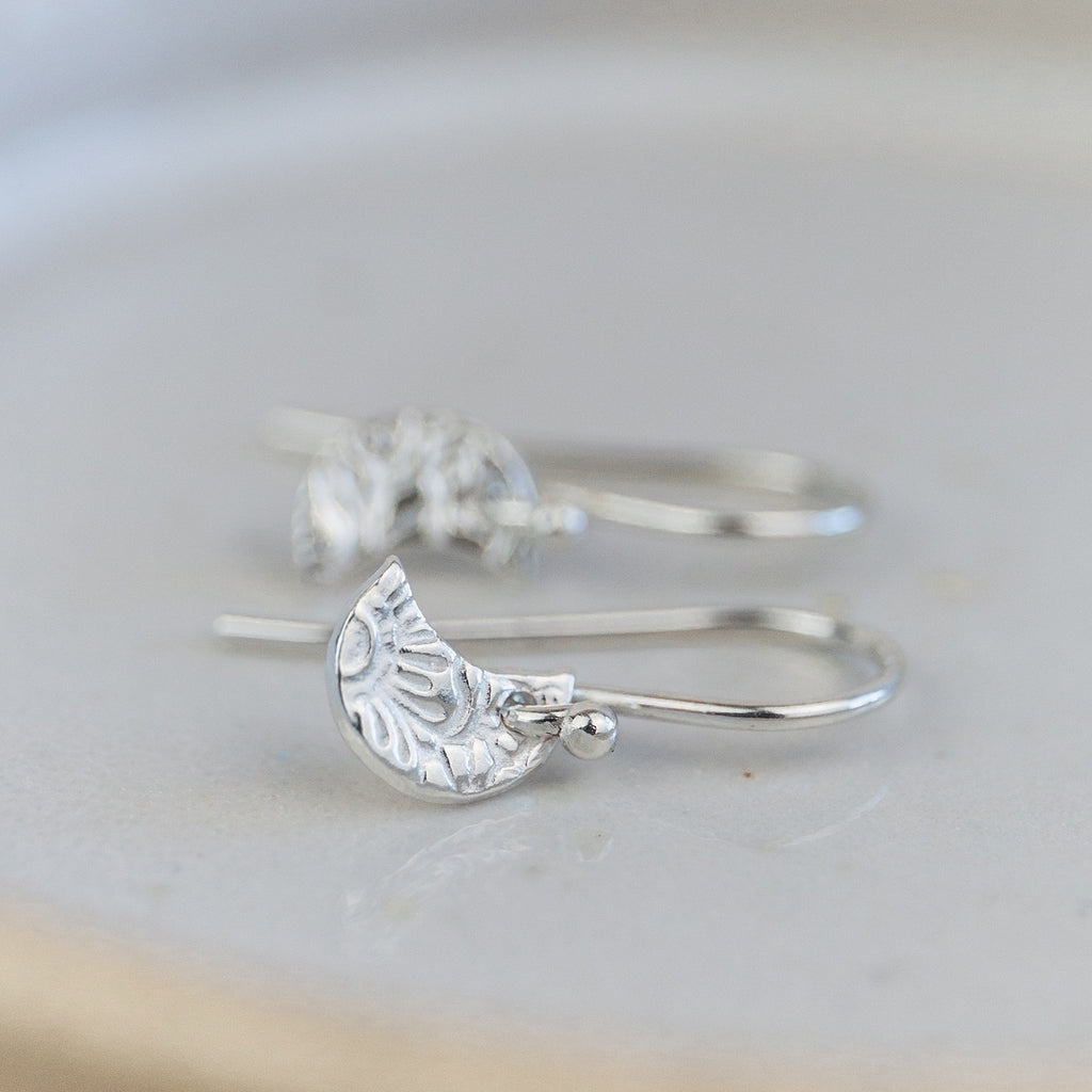 Sterling Silver Mini Textured Moon Earrings
