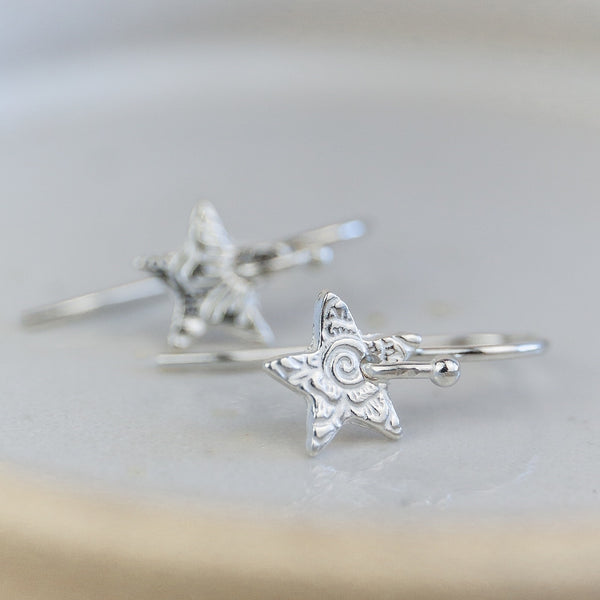 Sterling Silver Mini Textured Star Earrings