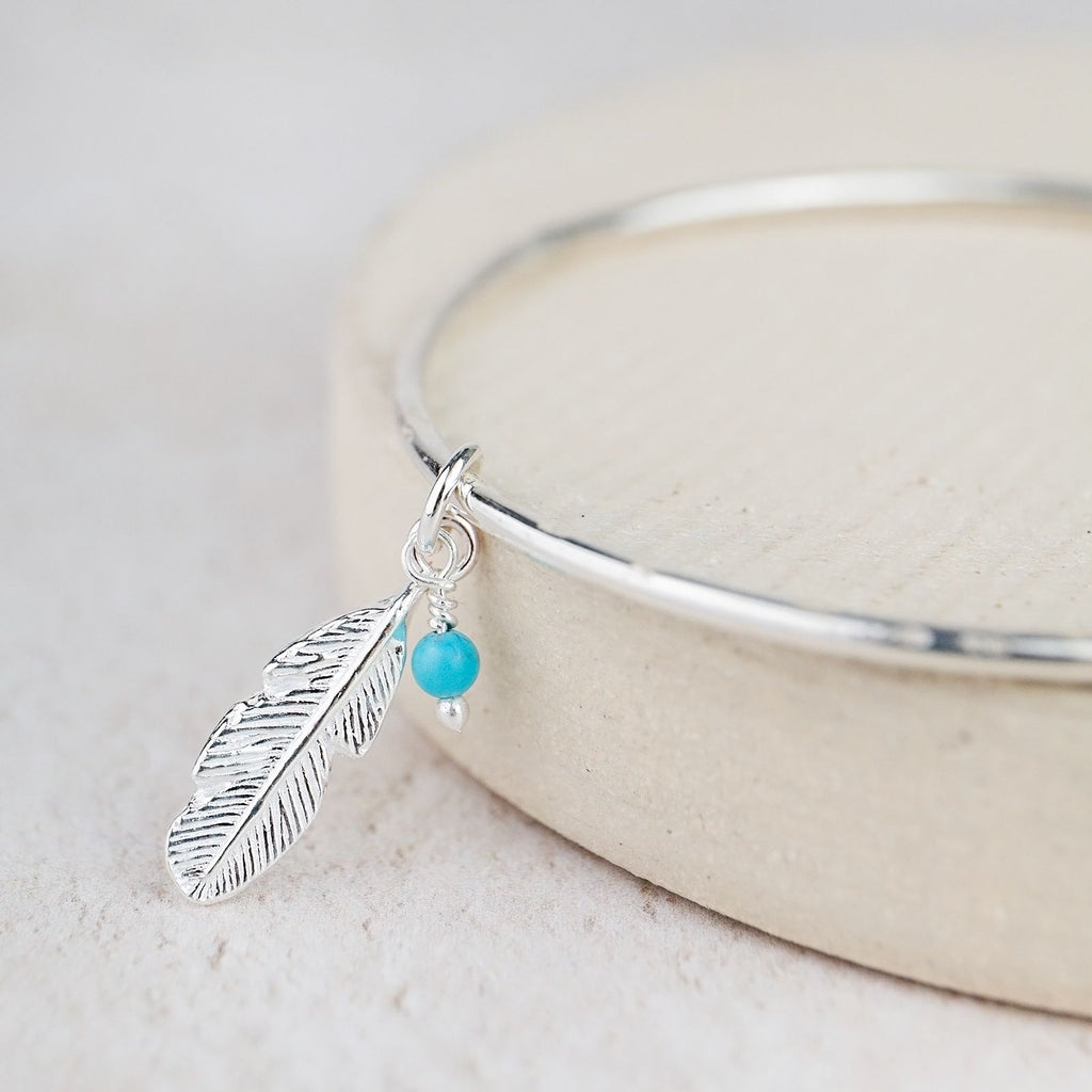 Sterling Silver  Feather And Turquoise Bangle