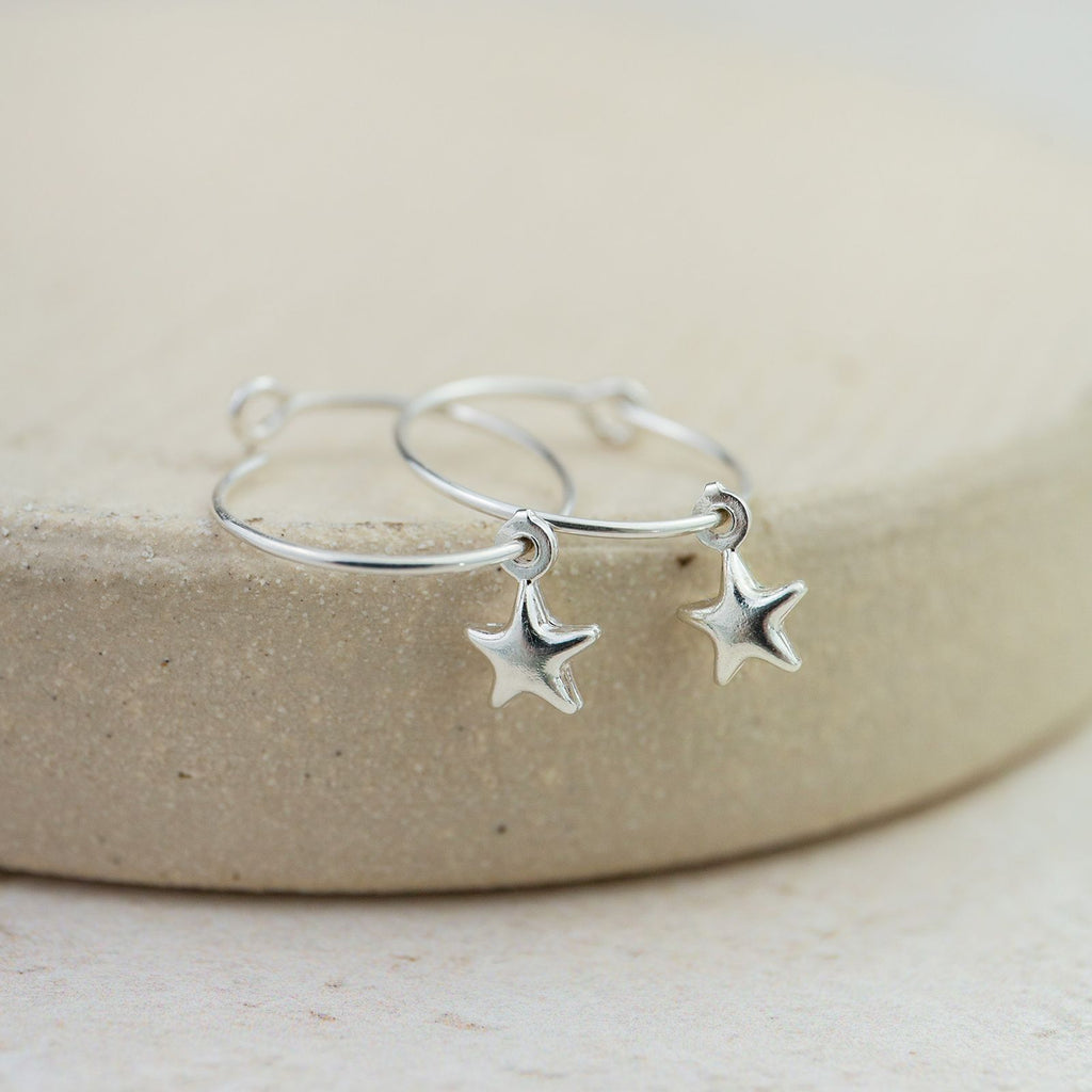 Sterling Silver Charm Hoops With Star Drops