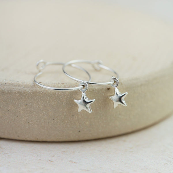 Sterling Silver Charm Hoops With Star Drops