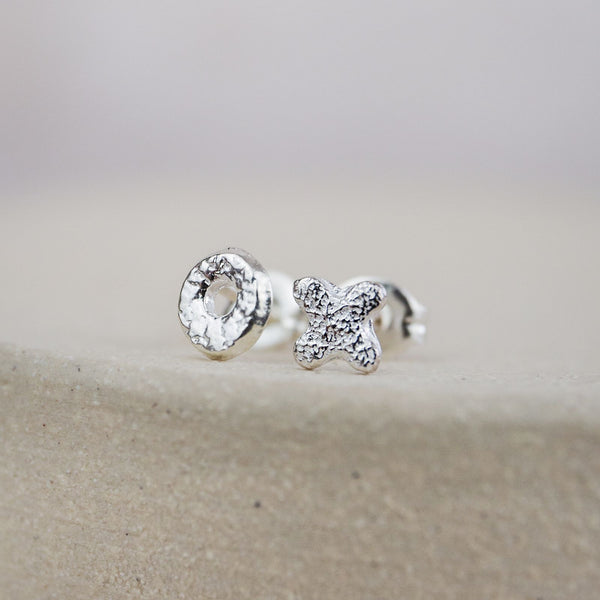 Sterling Silver Mis -Match Mini Hugs and Kisses Studs