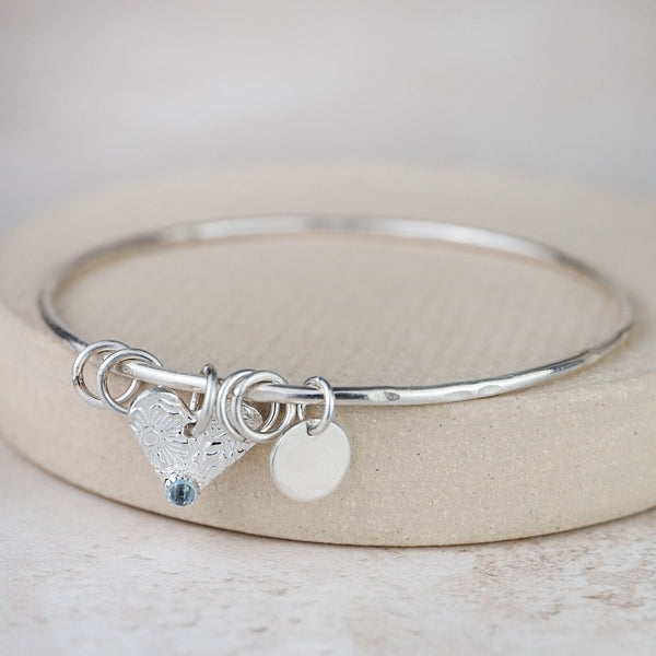Sterling Silver Heart and Semi Precious Bangle