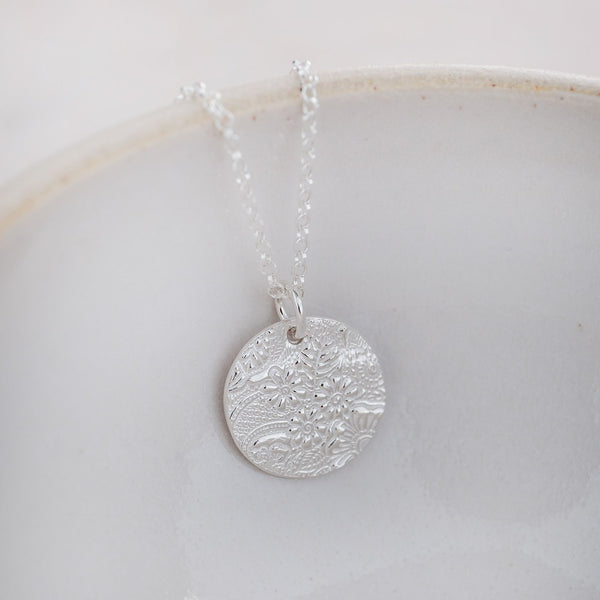 Sterling Silver Large Textured Circle Pendant