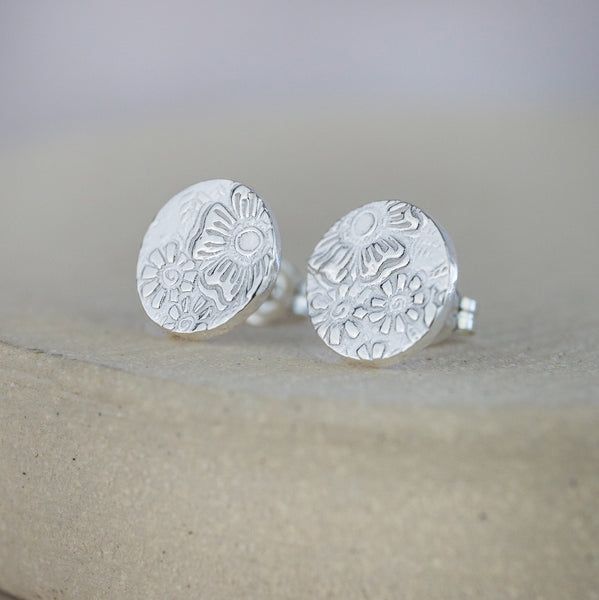 Sterling Silver Textured Circle Studs