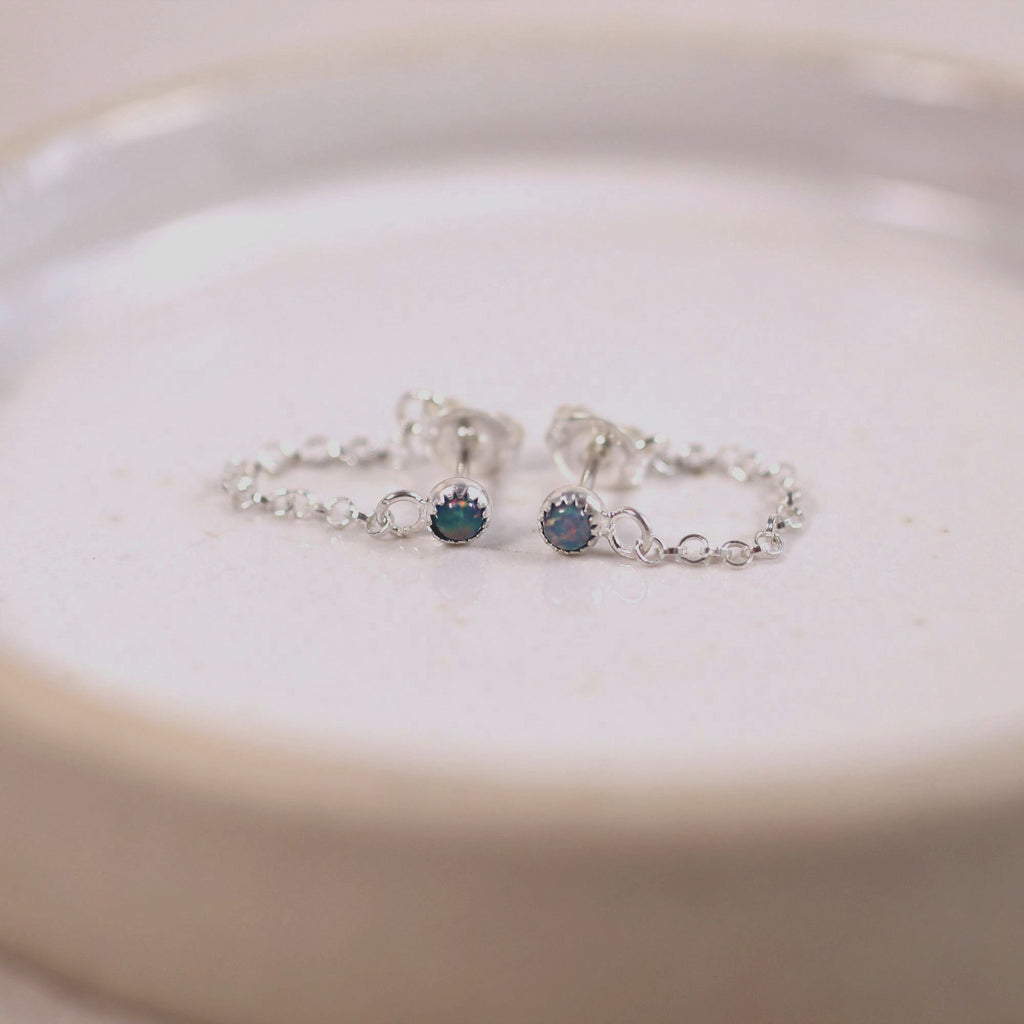 Sterling Silver Birthstone Chained Mini Studs