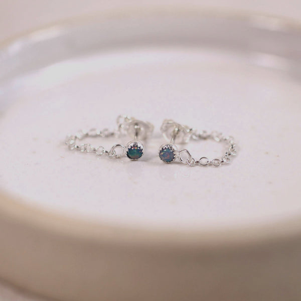 Sterling Silver Birthstone Chained Mini Studs