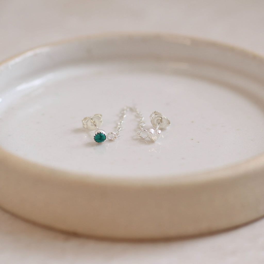 Sterling Silver Heart Birthstone Chained Mini Studs