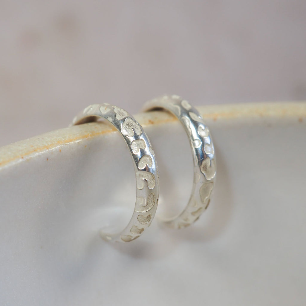 Sterling Silver Leopard Print Textured Hoops Light