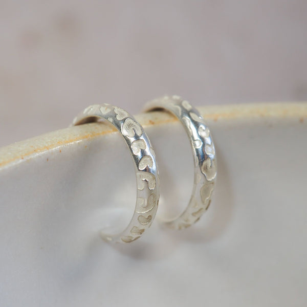 Sterling Silver Leopard Print Textured Hoops Light